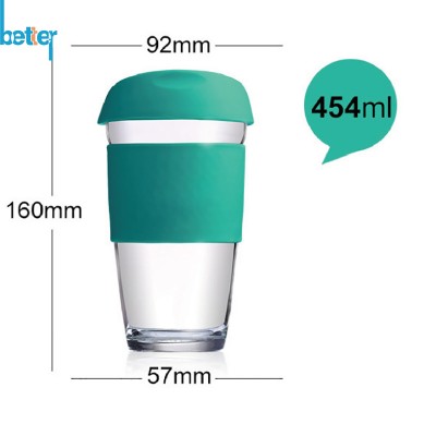 Glass Drinking Water Bottle Silicone Sleeve with Cup Lid/Cover