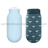 China Factory Reusable Silicone Portable Hot Water Bottle Hot Water Bag with Knit Cover