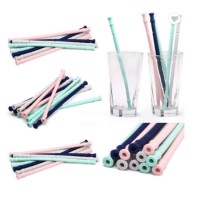 Hot Sell Food Grade Reusable Folding Collapsible Foldable Silicone Drinking Straw with Brush